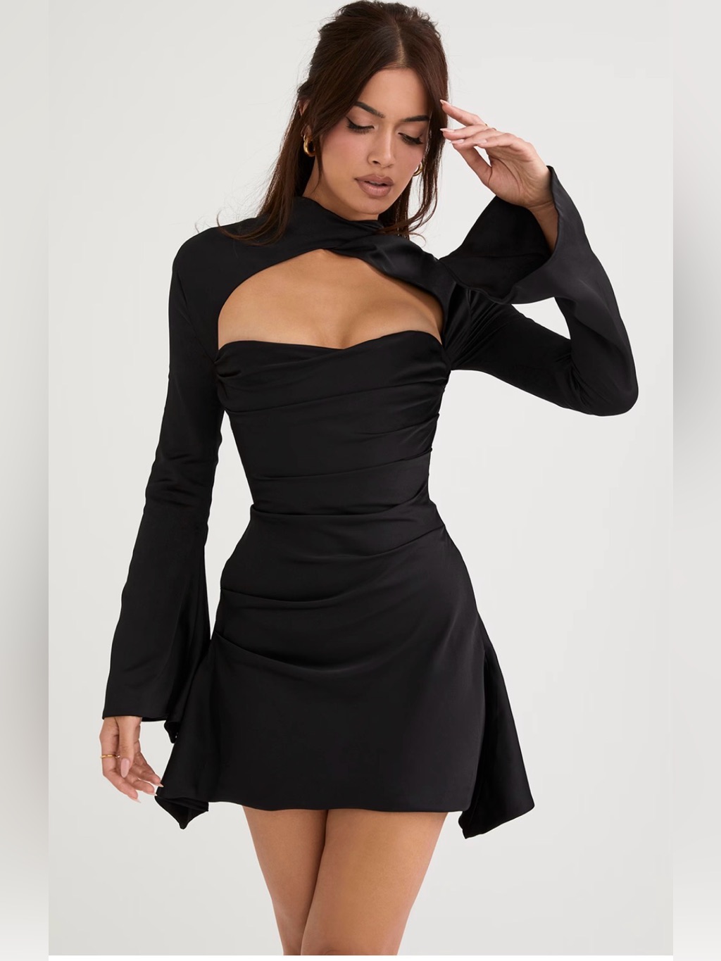 House Of Cb Toira Black Draped Corset Dress Size Small